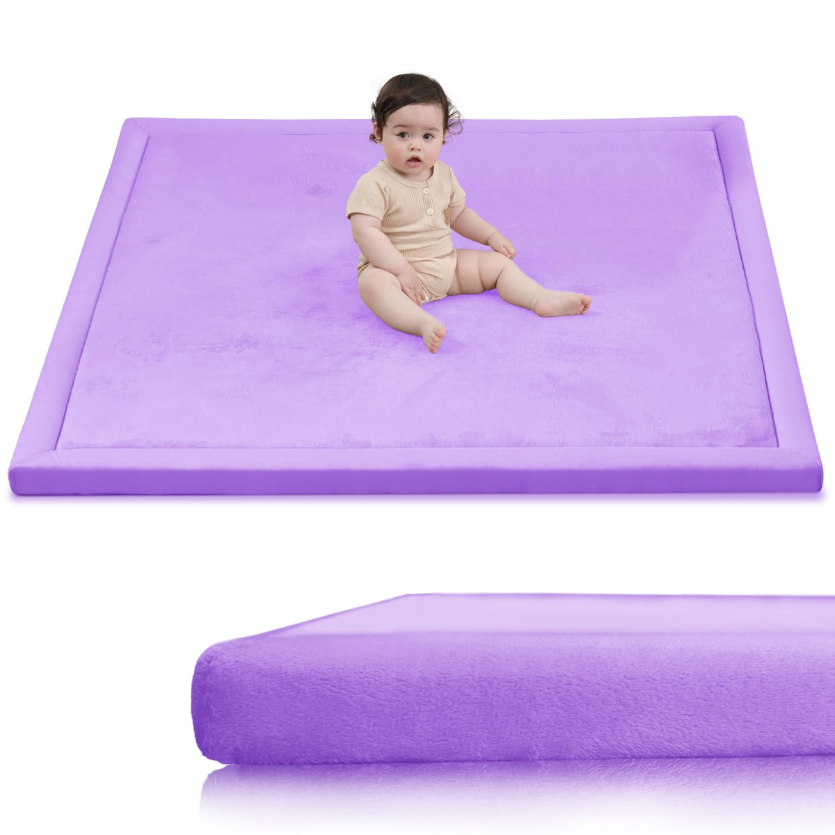 Huloo Sleep baby play mat with memory foam for plush comfort on lavender tatami