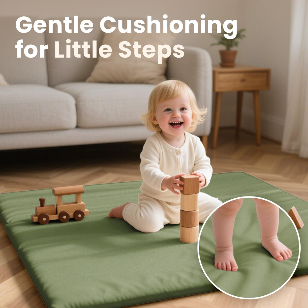 Huloo Sleep play mat used as soft area for newborns to toddlers