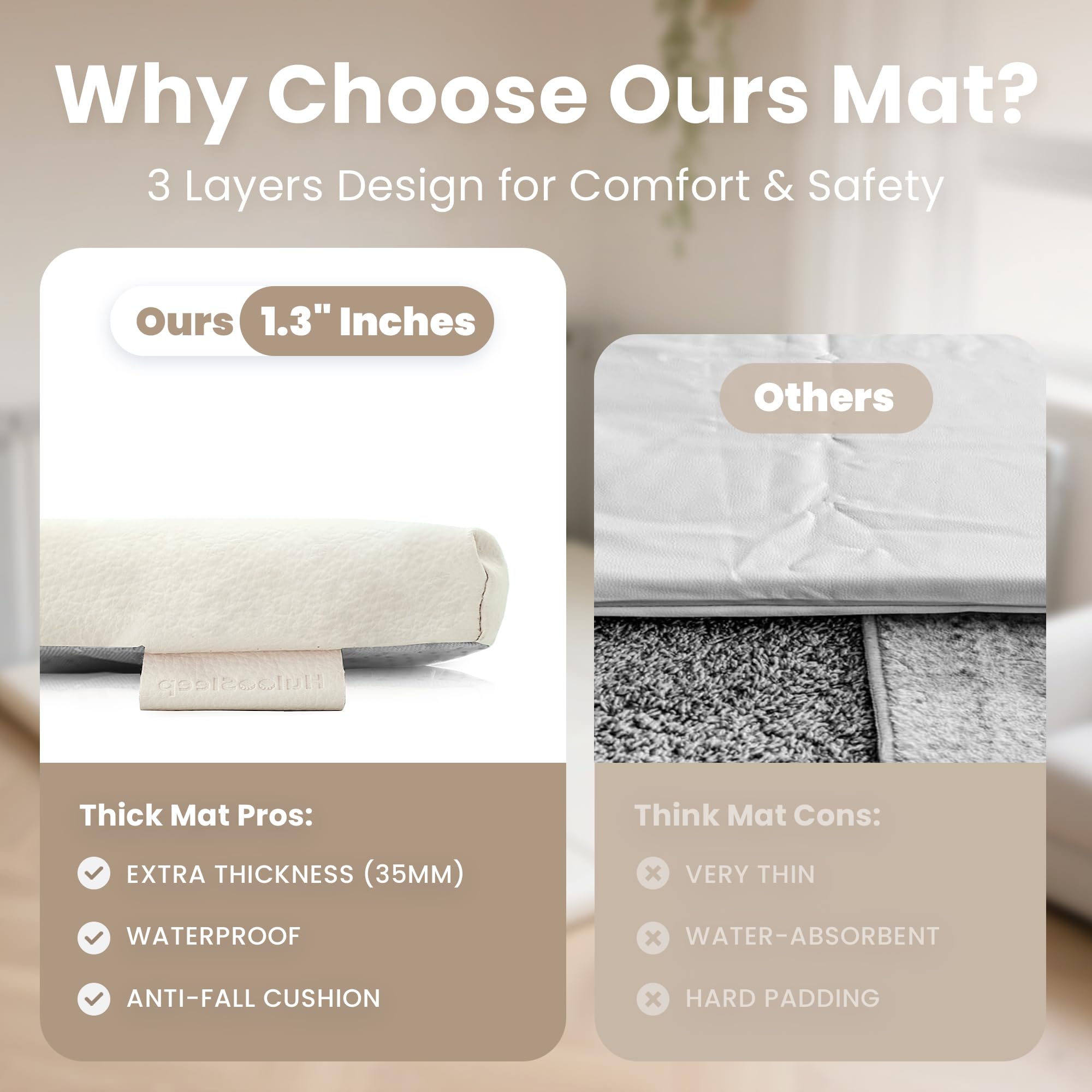 Huloo Sleep mat features a non-slip bottom to stay steady during play.