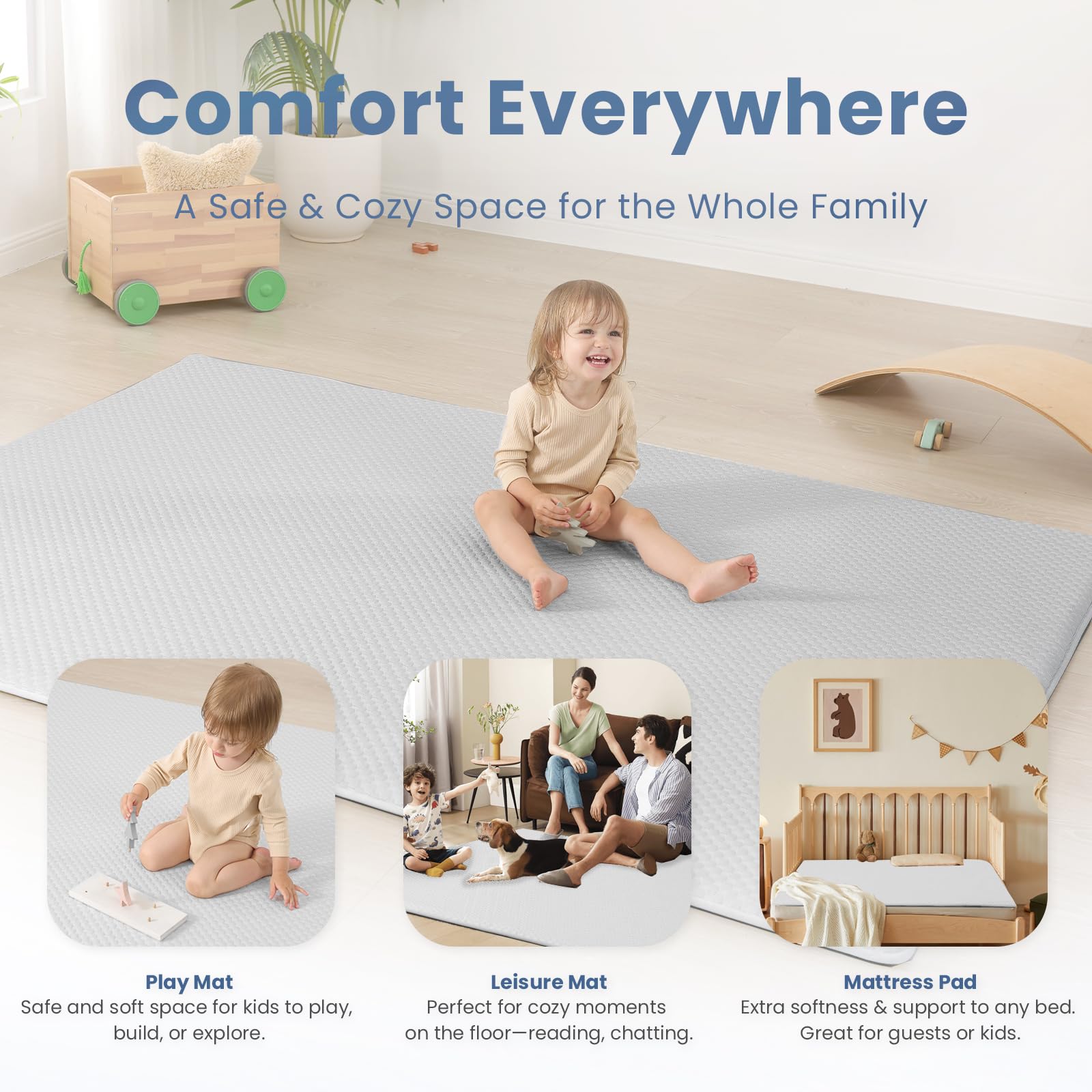 Huloo Sleep 59x79 inches rug offers generous space for babies.