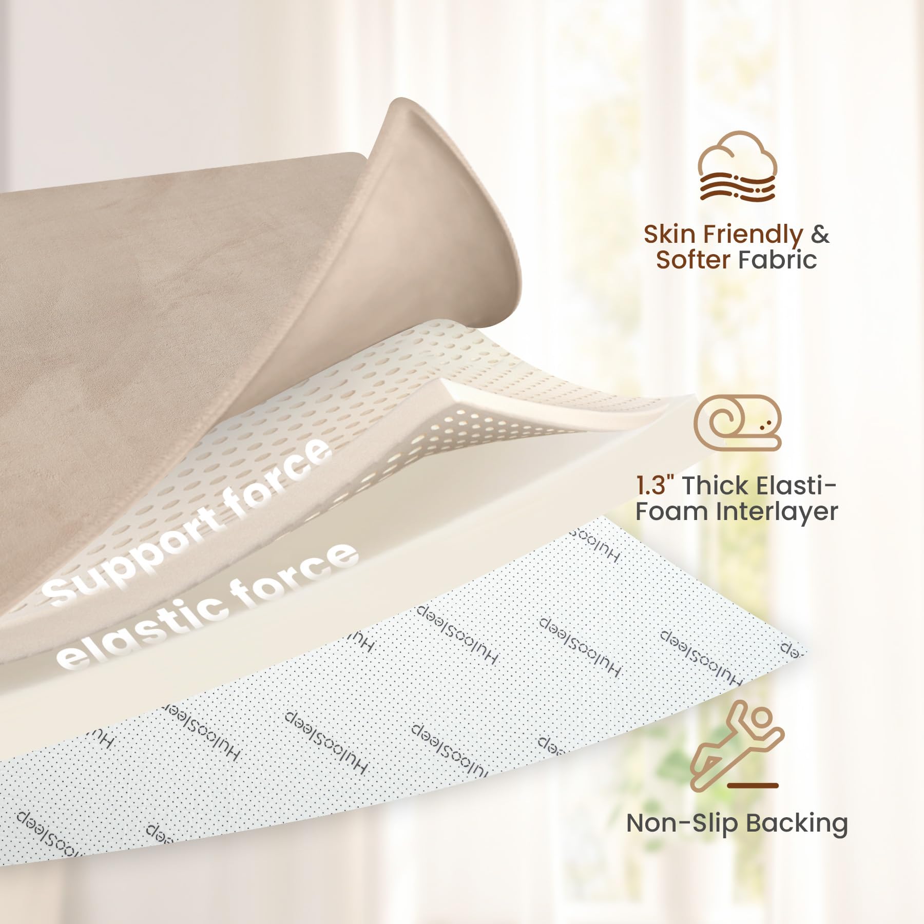 Huloo Sleep beige color mat complements nursery decor.