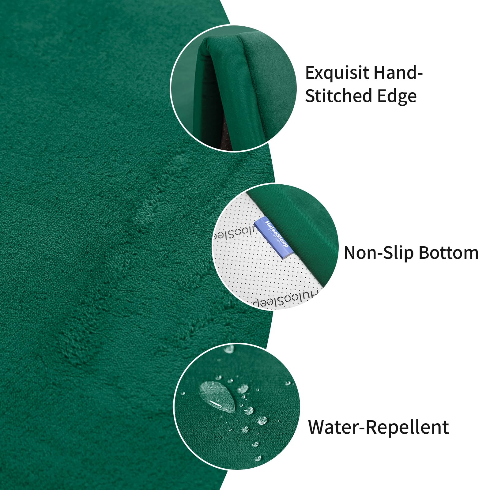 Huloo Sleep dark green non-slip nursery rug securing play area.