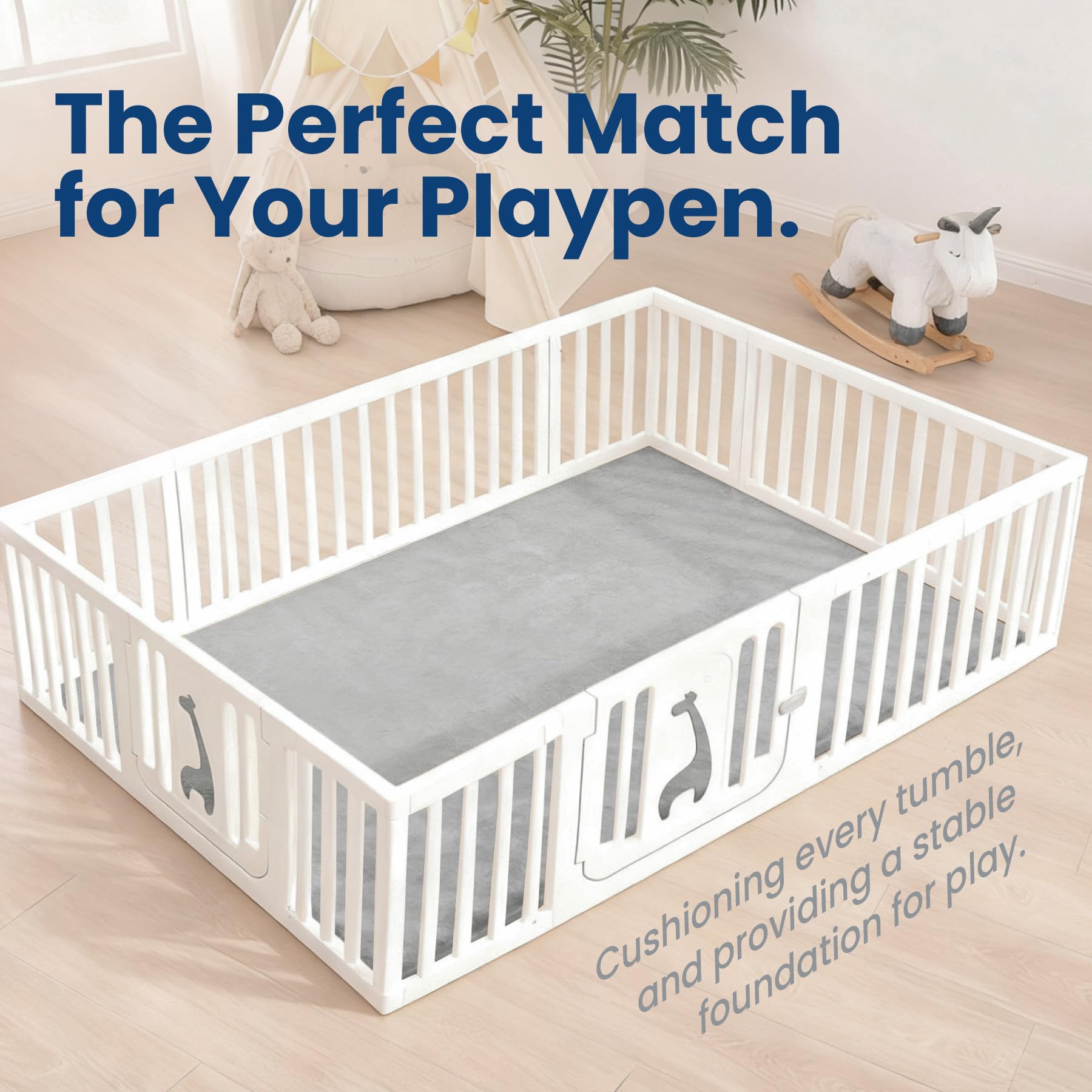 Huloo Sleep Elasti-Foam 1.3-inch cushion supports soft landings during play.