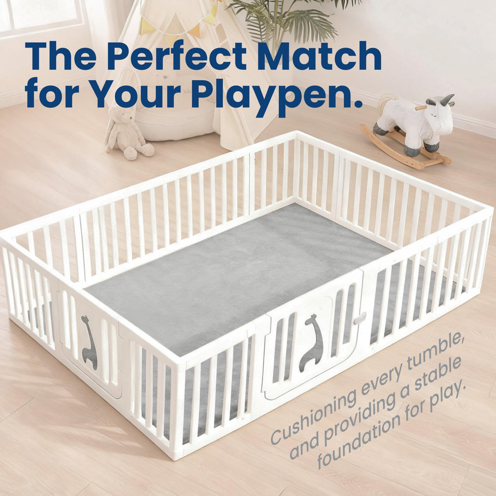 Huloo Sleep Elasti-Foam 1.3-inch cushion supports soft landings during play.