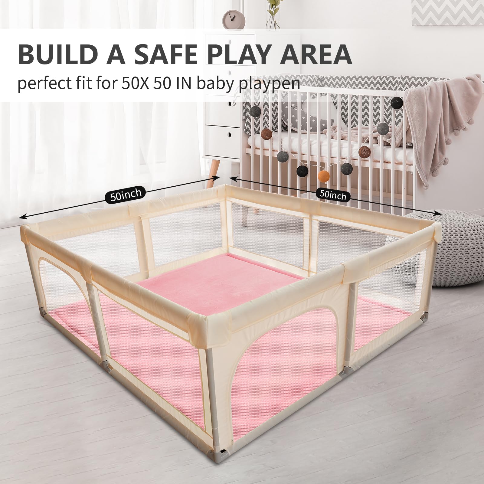 Huloo Sleep non-slip backing keeps baby mat in place on hardwood floors.