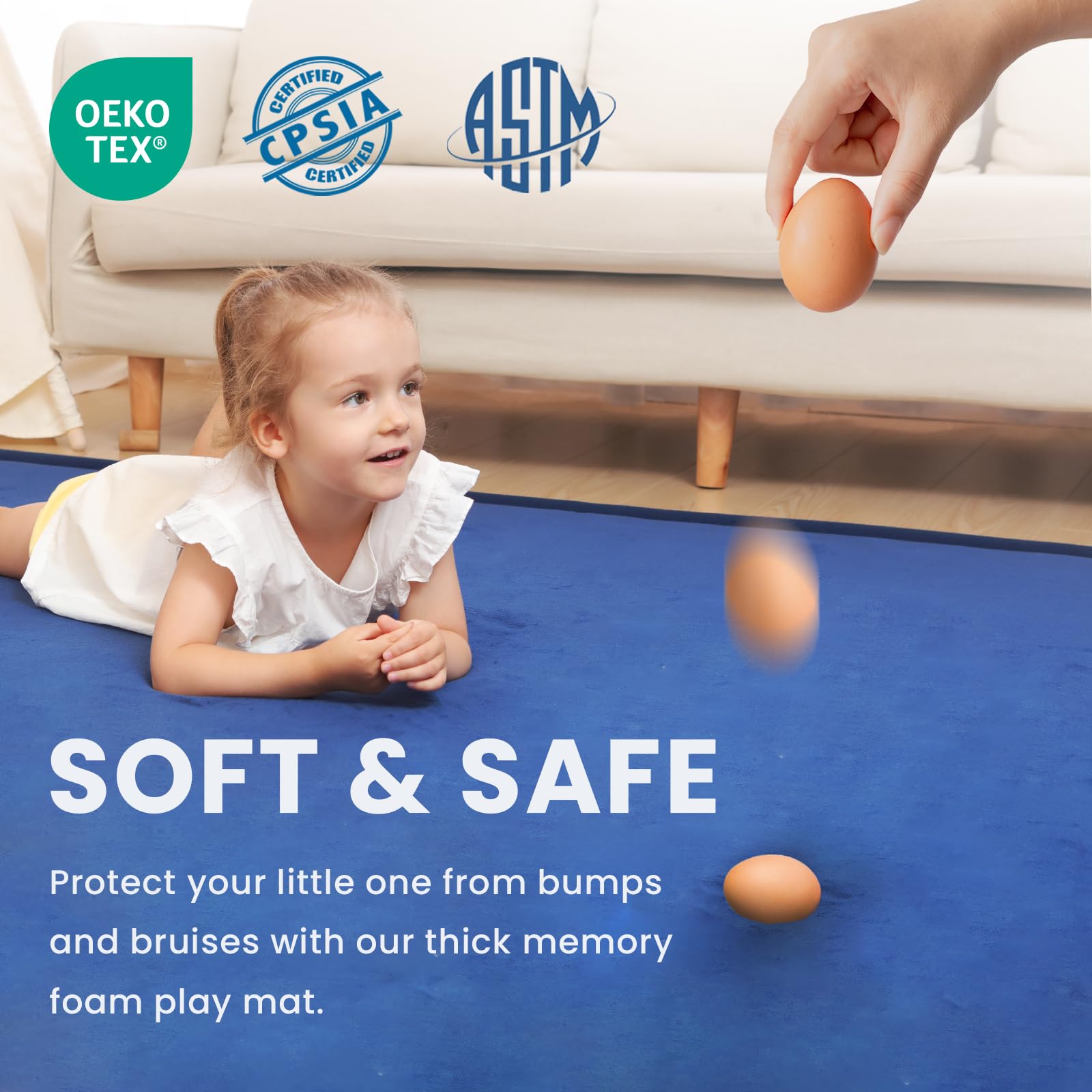 Huloo Sleep non-slip floor mat keeps play area in place on hard floors.
