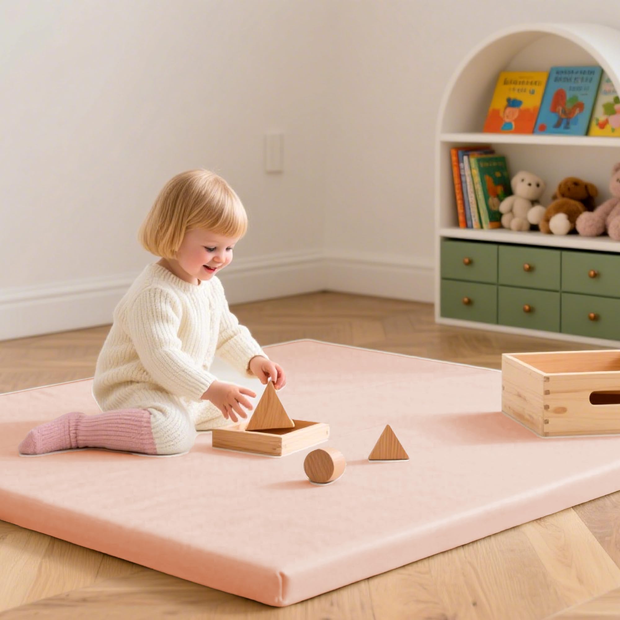 Huloo Sleep pink play mat placed in a nursery or playroom