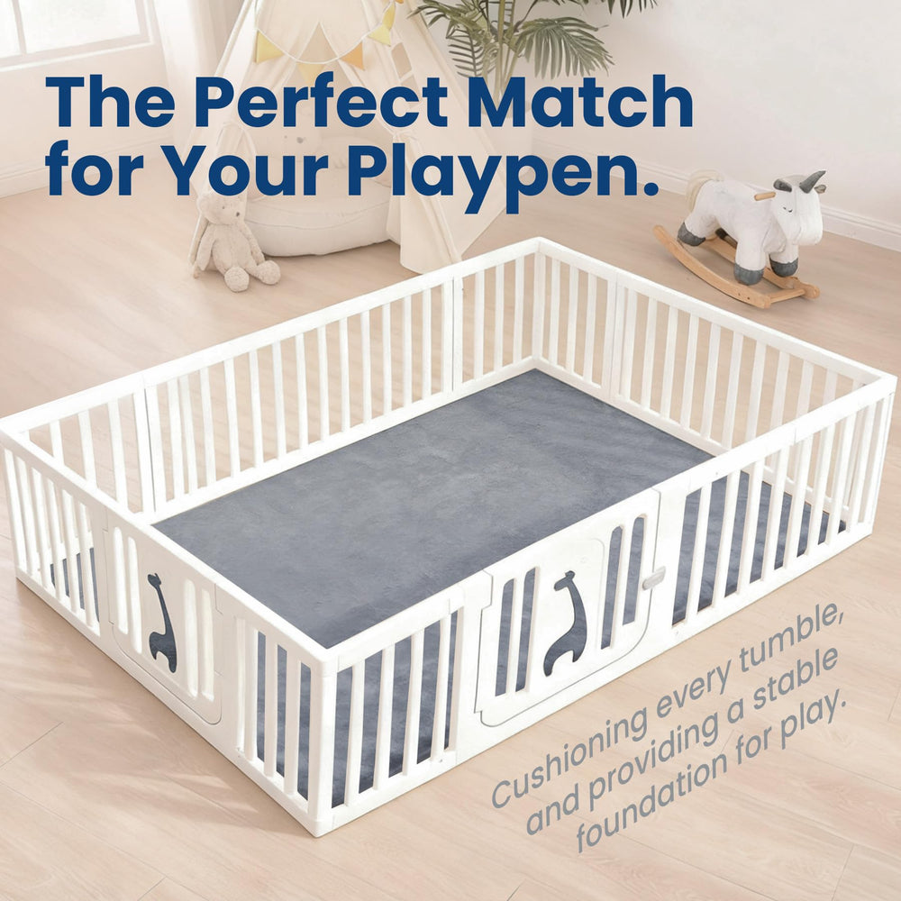 Room scene with toddlers using Huloo Sleep mat during playtime.