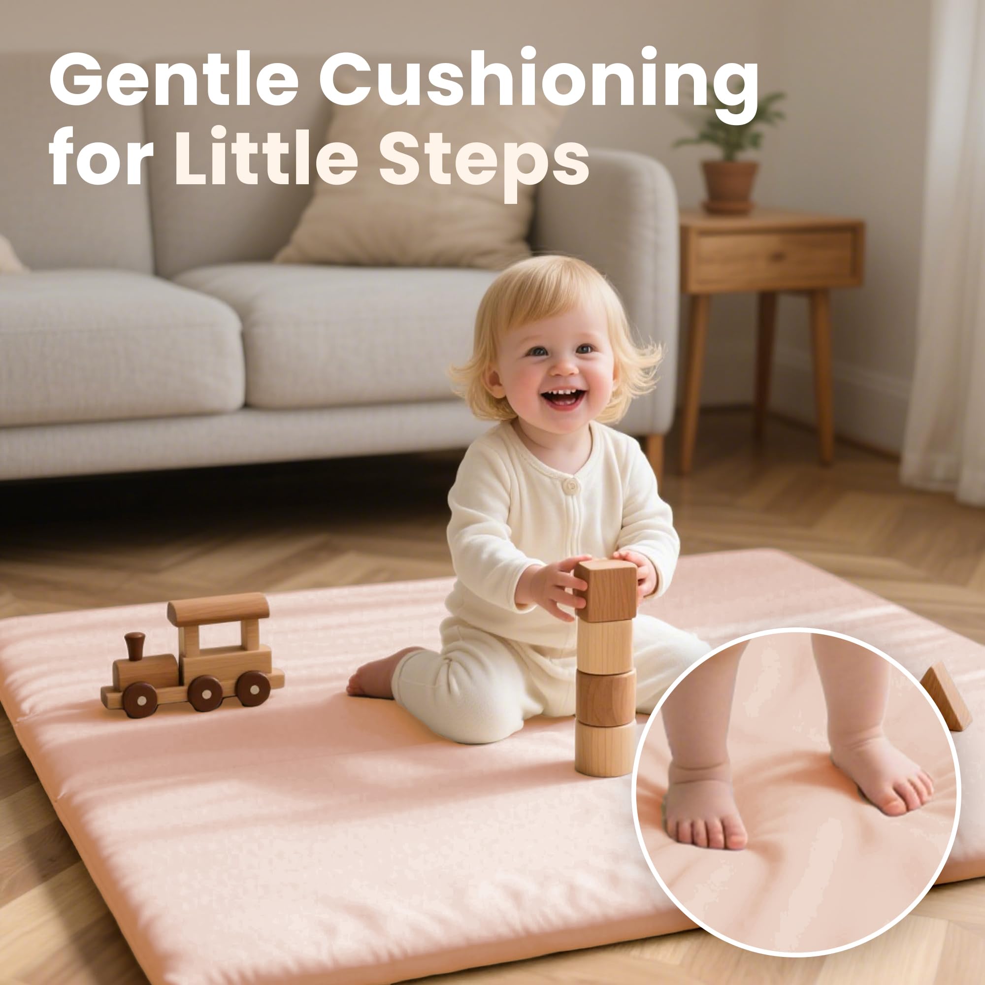 Versatile Huloo Sleep pink play mat used as rug and play base