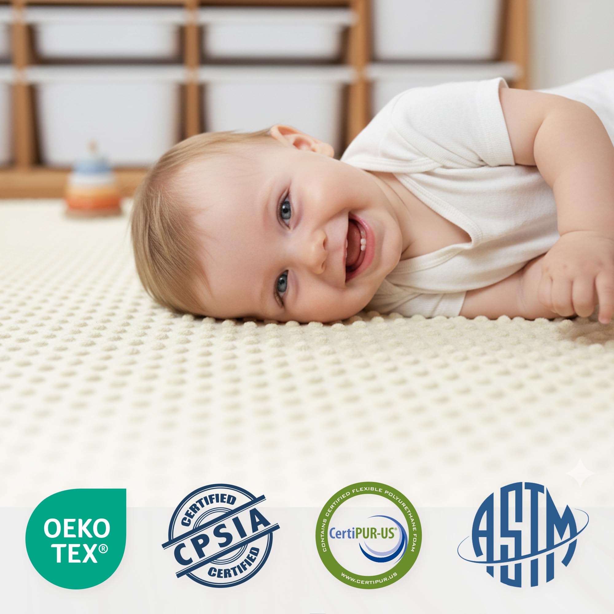 Huloo Sleep versatile playmat shown in living room setup for crawl time