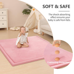 Huloo Sleep pink water-repellent play mat surface keeps surfaces clean during play.