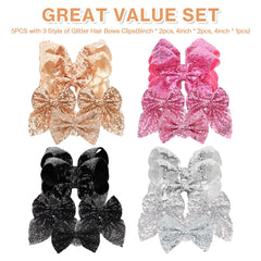 Hulyfw sparkly gold hair bows 8-inch clips add festive bling to party hairstyles.