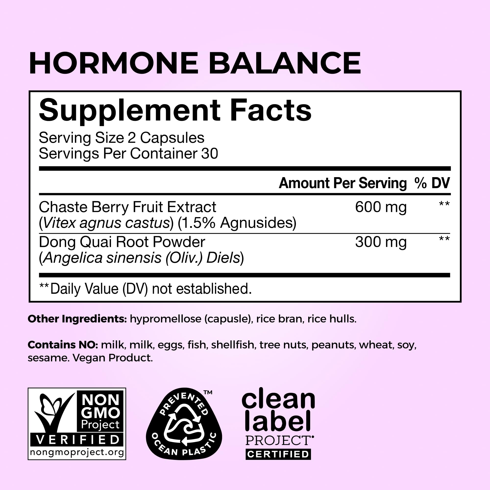 Clean label HUM Hormone Balance packaging with non-GMO claim
