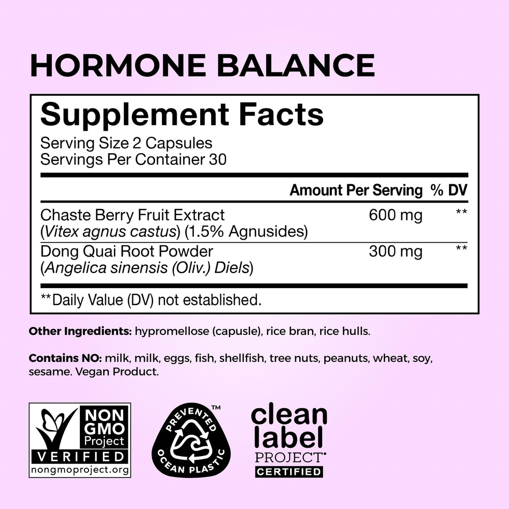 Clean label HUM Hormone Balance packaging with non-GMO claim