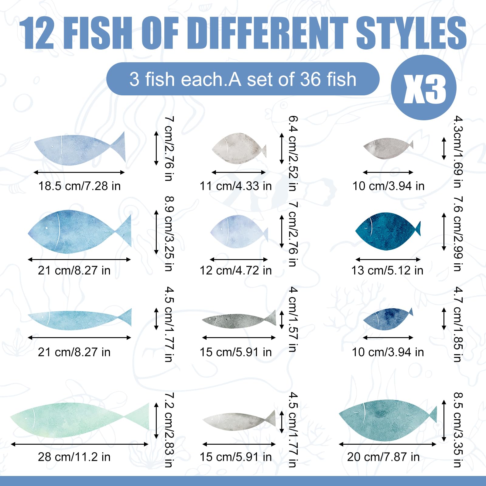 Humyoun watercolor blue fish decals add color and creativity to kids' rooms.