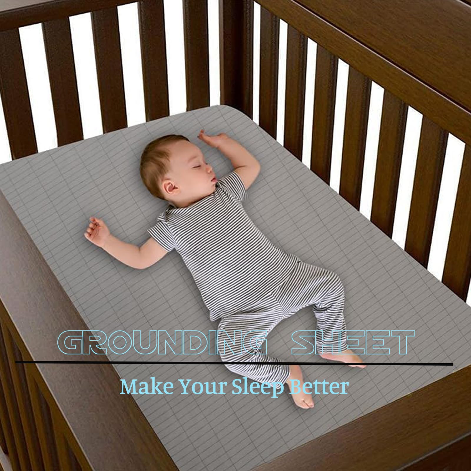 HUNAIGEE grounding sheet fits crib mattresses with snug gray finish.