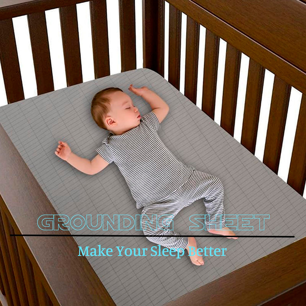 HUNAIGEE grounding sheet fits crib mattresses with snug gray finish.