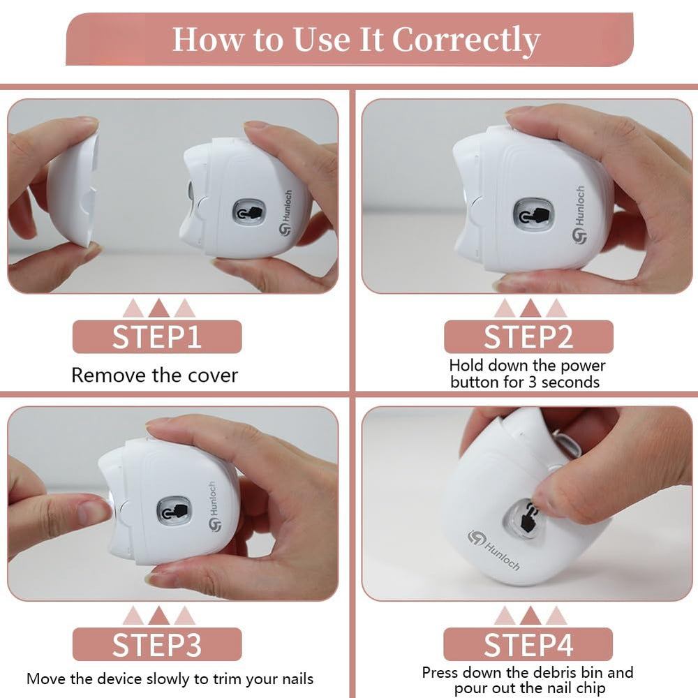 Hunloch electric nail clipper in use on hands, gentle manicure.