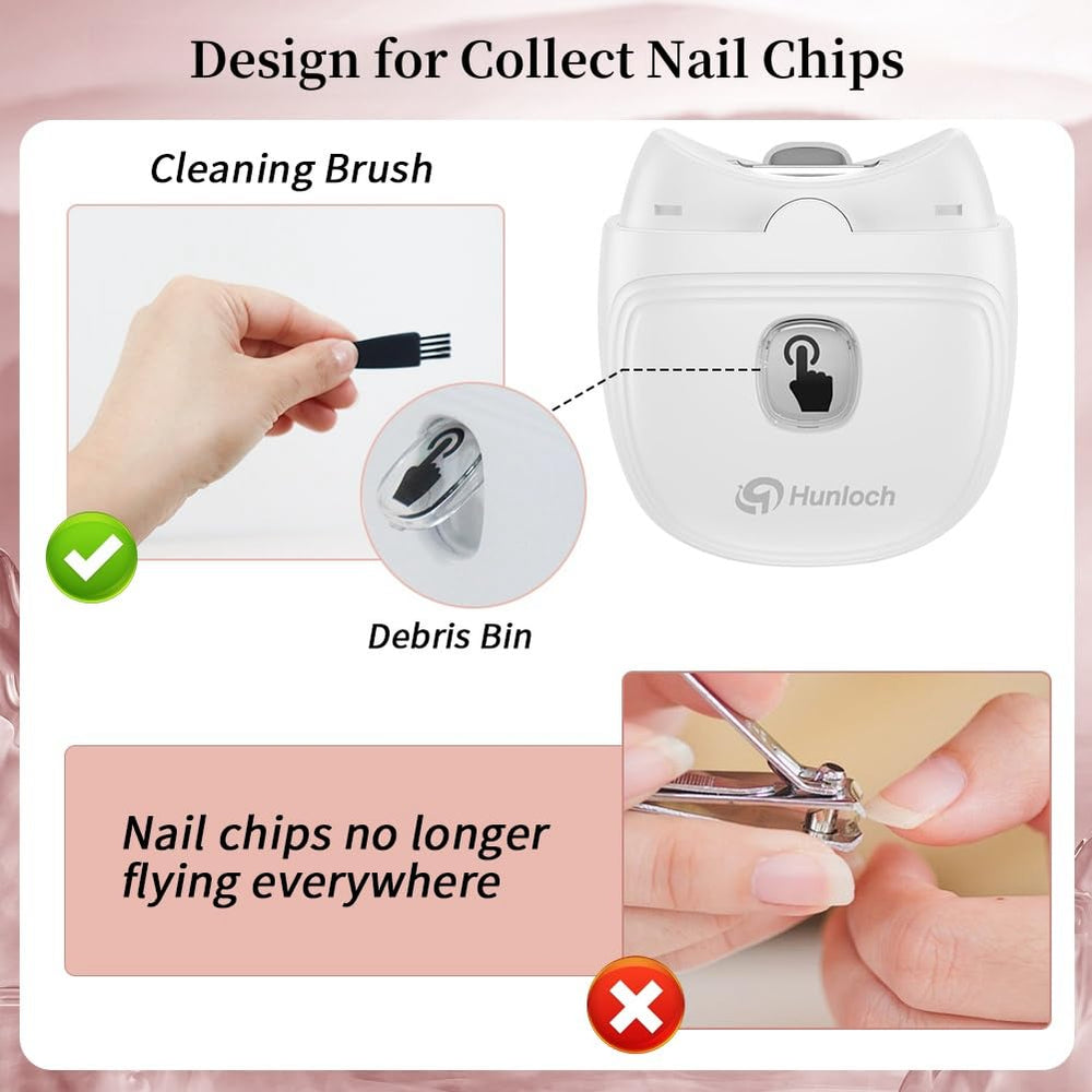Hunloch nail clipper with LED light illumination for precise trimming.