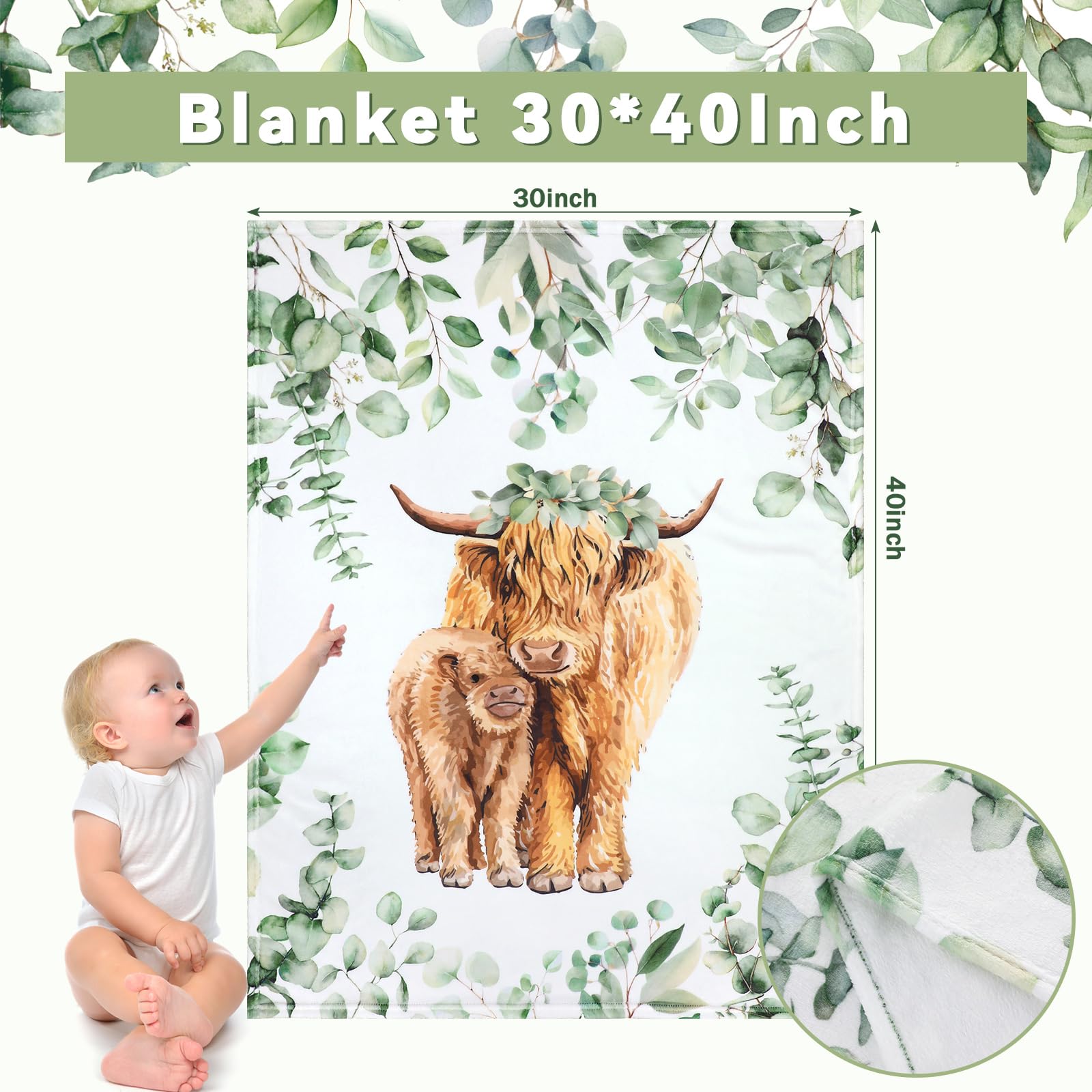 HunnmingRe Highland Cow fitted sheet ensures snug crib fit and easy care.