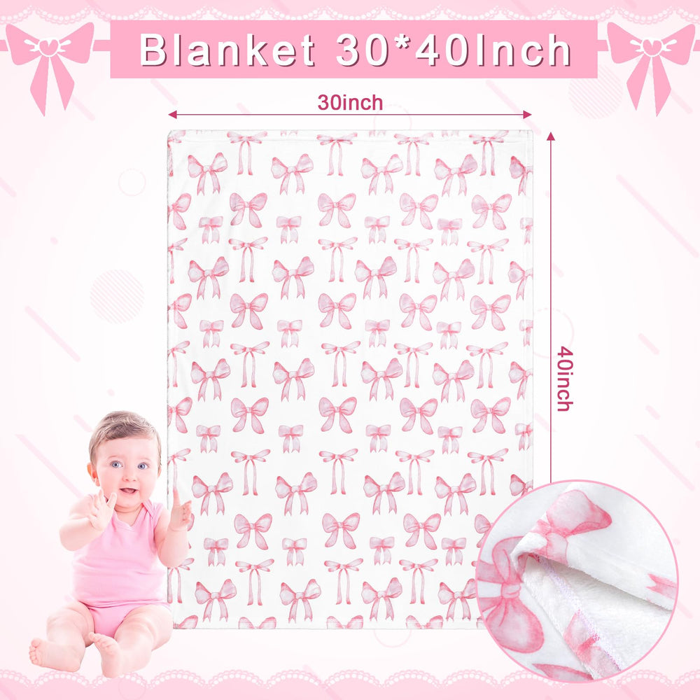 HunnmingRe pink bow blanket close-up shows plush flannel warmth