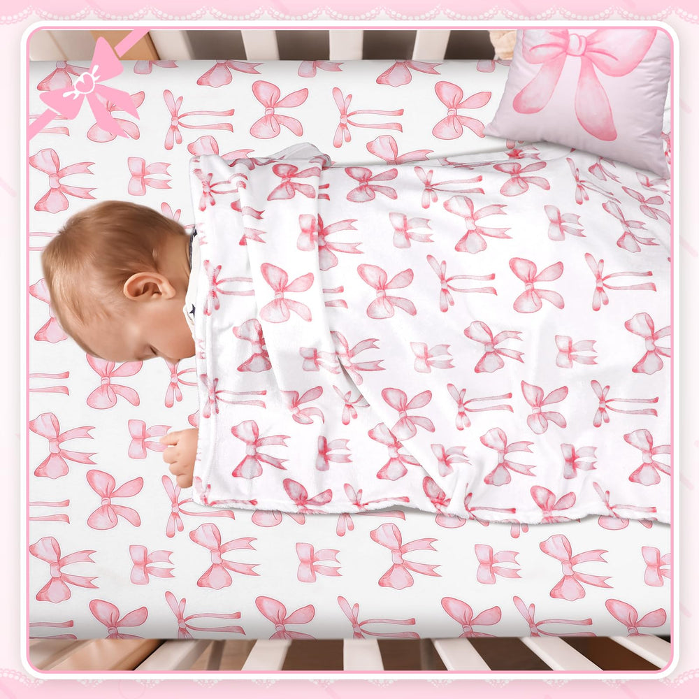 HunnmingRe pink bow crib set styled for easy nursery decor