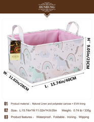 HUNRUNG canvas organizer bin keeps toys and books tidy on shelves.