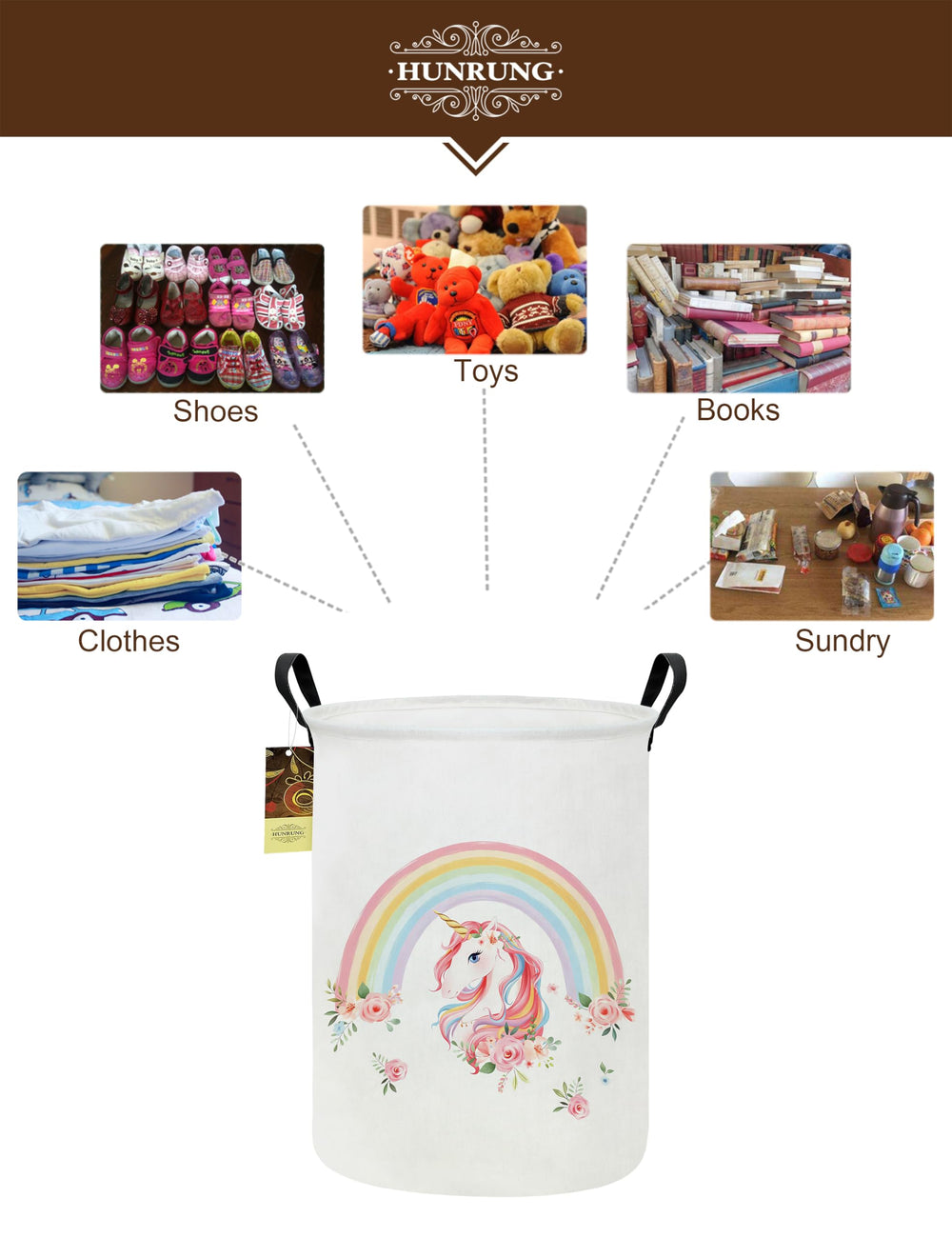 HUNRUNG collapsible storage bin folds flat for space saving