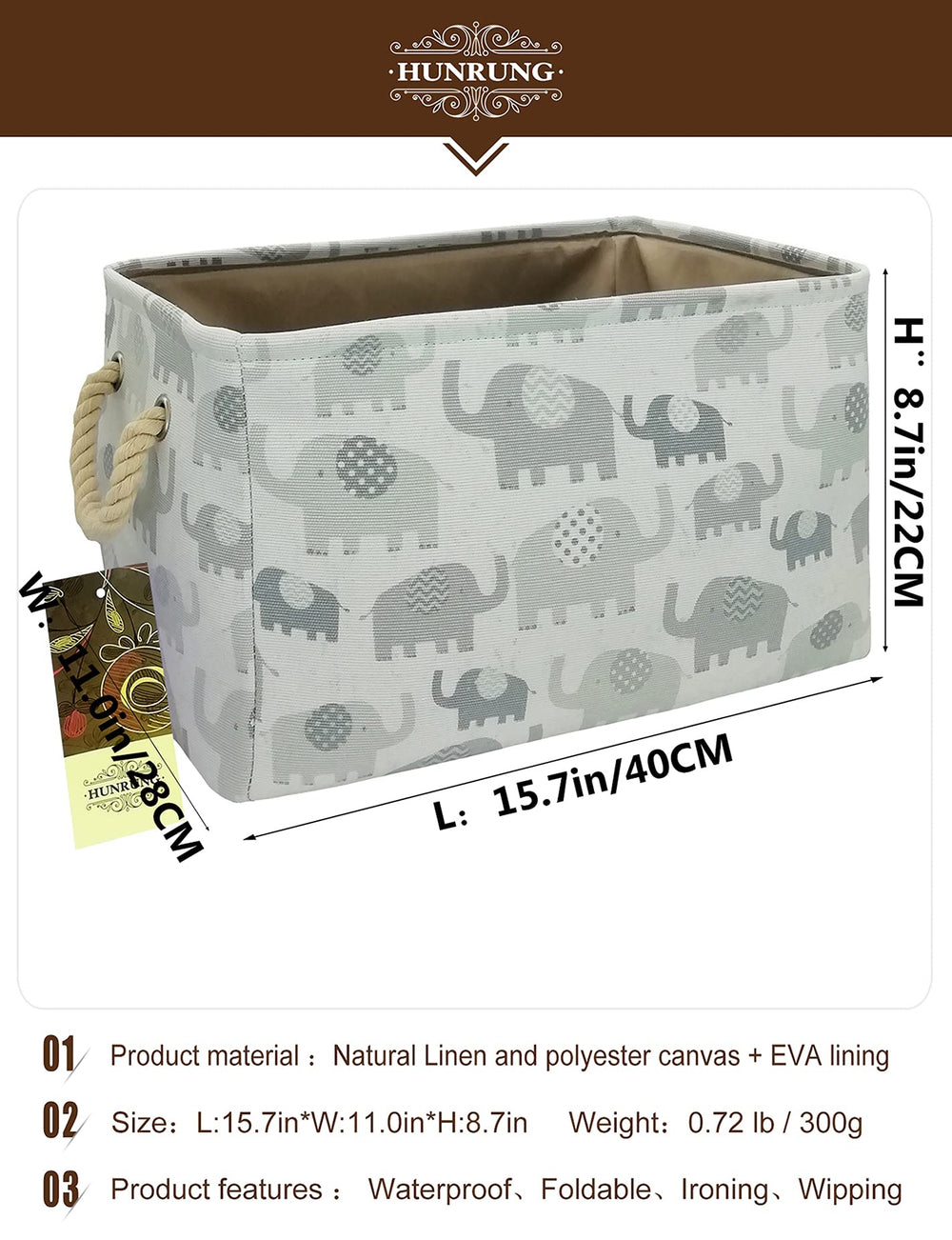 HUNRUNG canvas bin open view showing spacious interior for toys and books
