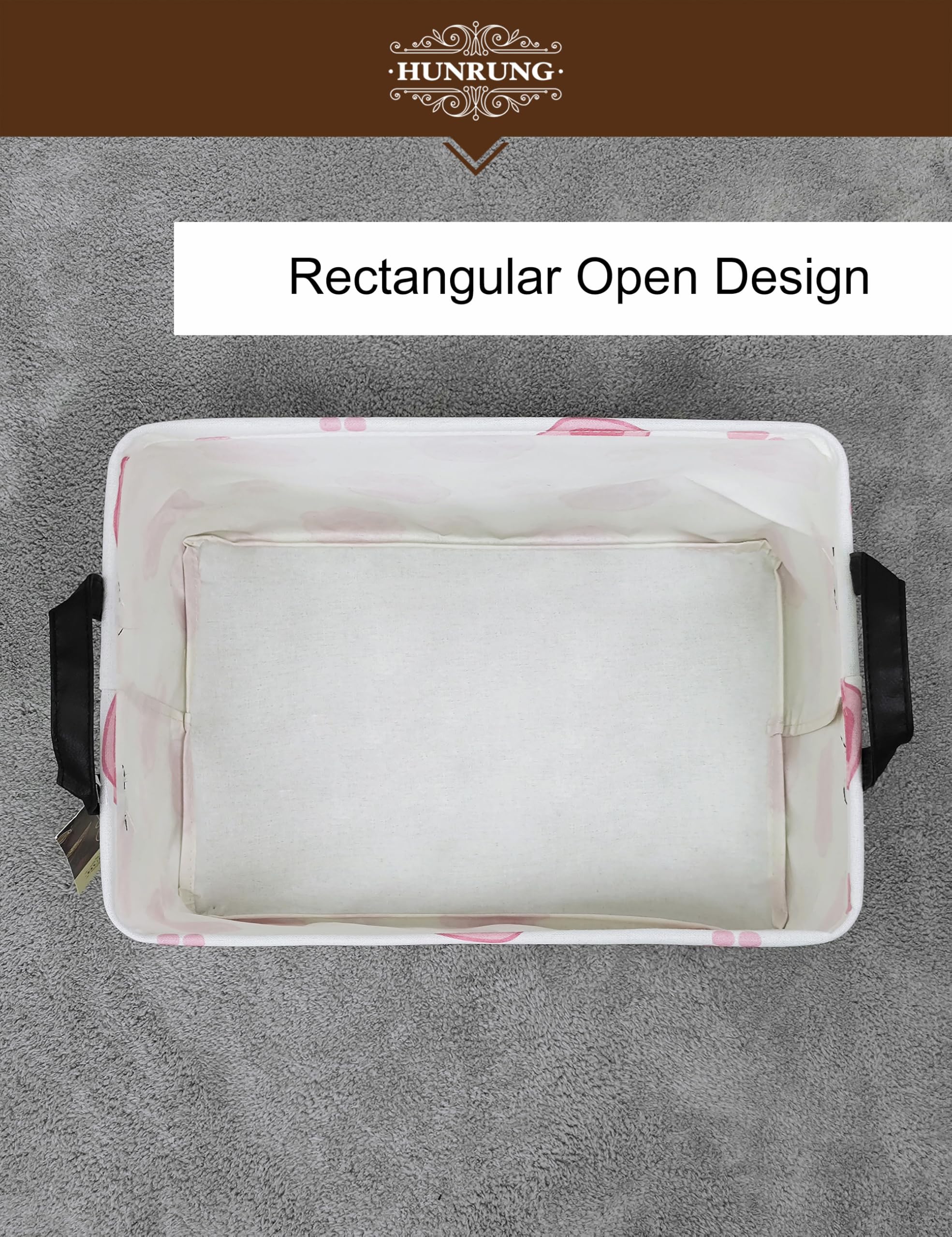 HUNRUNG Rectangle Storage Basket close-up shows polyester canvas and linen.