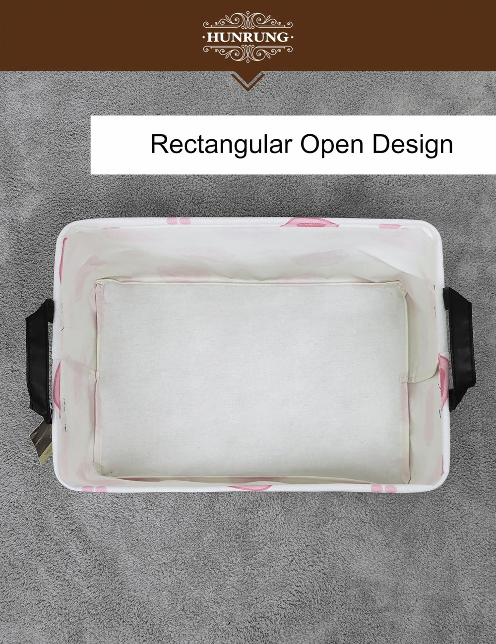 HUNRUNG Rectangle Storage Basket close-up shows polyester canvas and linen.