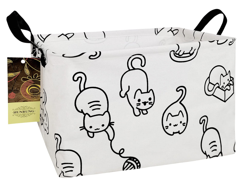HUNRUNG rectangle storage basket with cute cat pattern for kids' rooms.