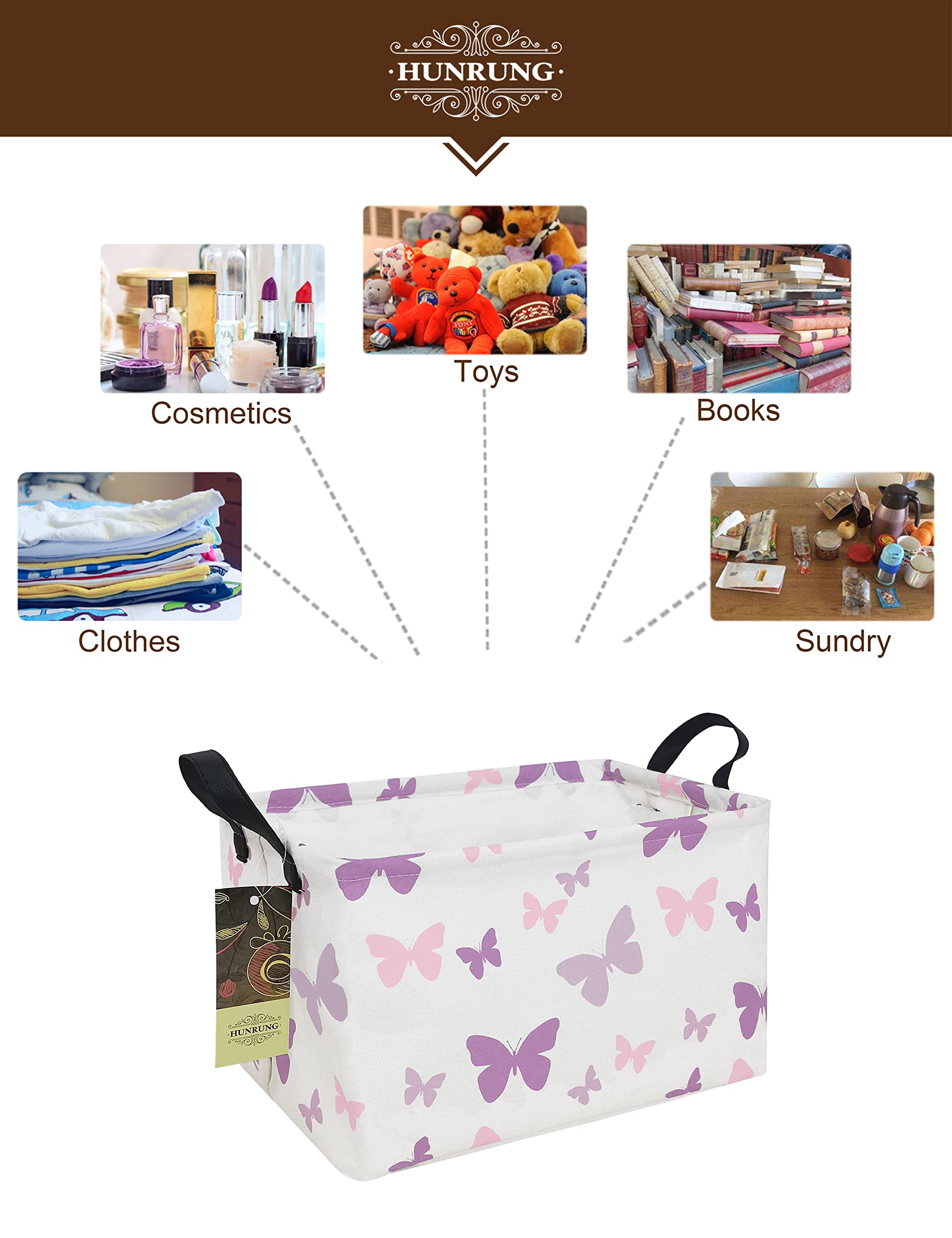 HUNRUNG rectangle storage basket foldable design for space saving transport