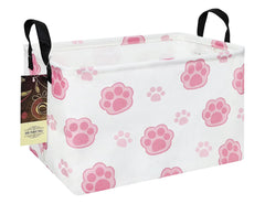 HUNRUNG Rectangle Storage Basket pink paw front view, ideal for toy organization.