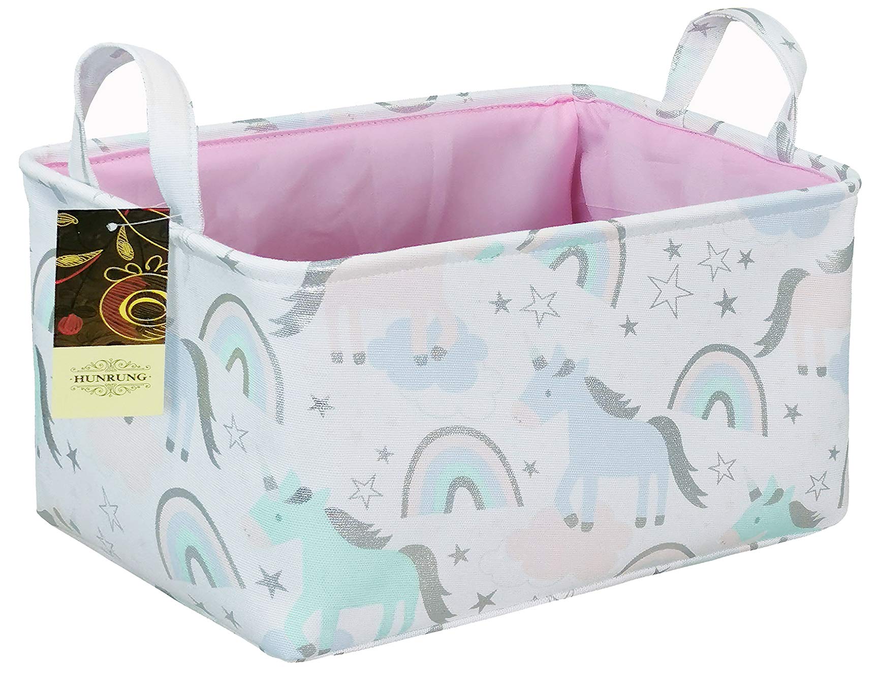 HUNRUNG Unicorn XL storage basket displaying the unicorn pattern for toy organization in the playroom.