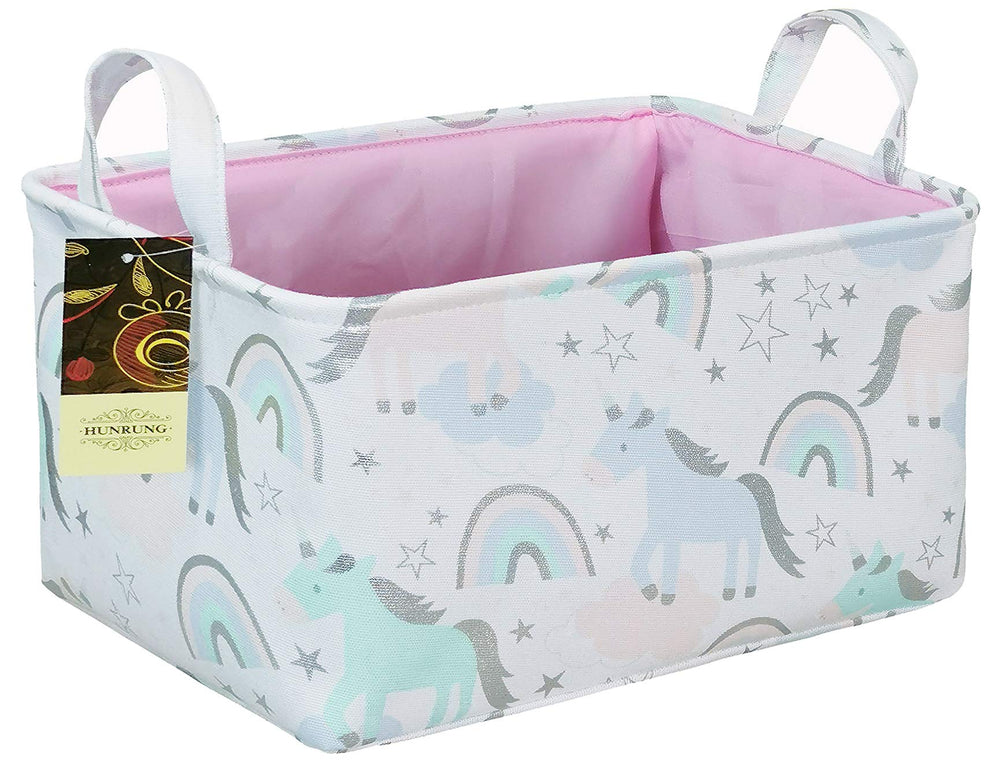 HUNRUNG Unicorn XL storage basket displaying the unicorn pattern for toy organization in the playroom.