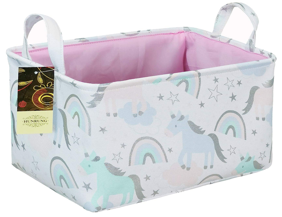 HUNRUNG Unicorn XL storage basket displaying the unicorn pattern for toy organization in the playroom.