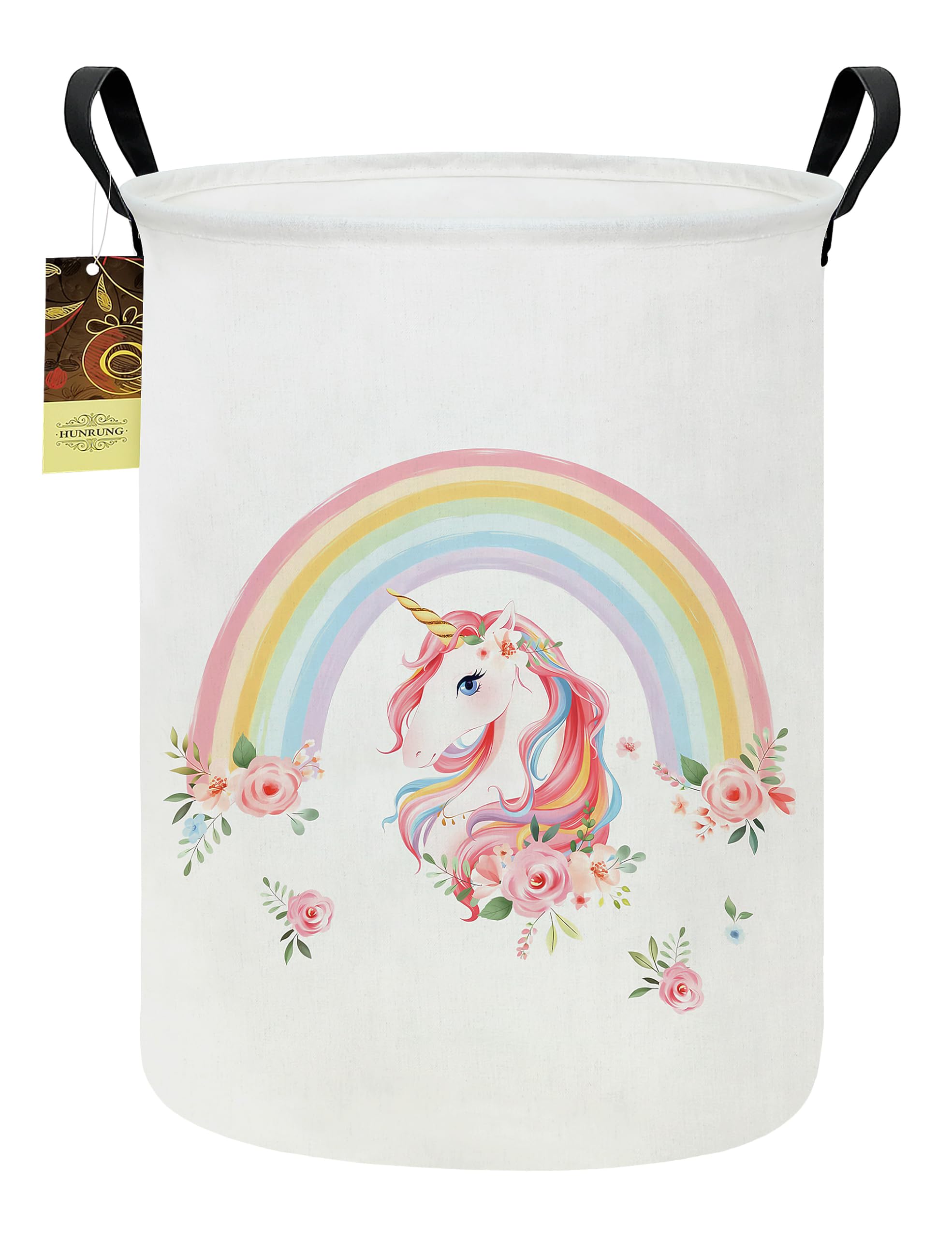HUNRUNG round rainbow unicorn laundry hamper for toy storage and laundry organization