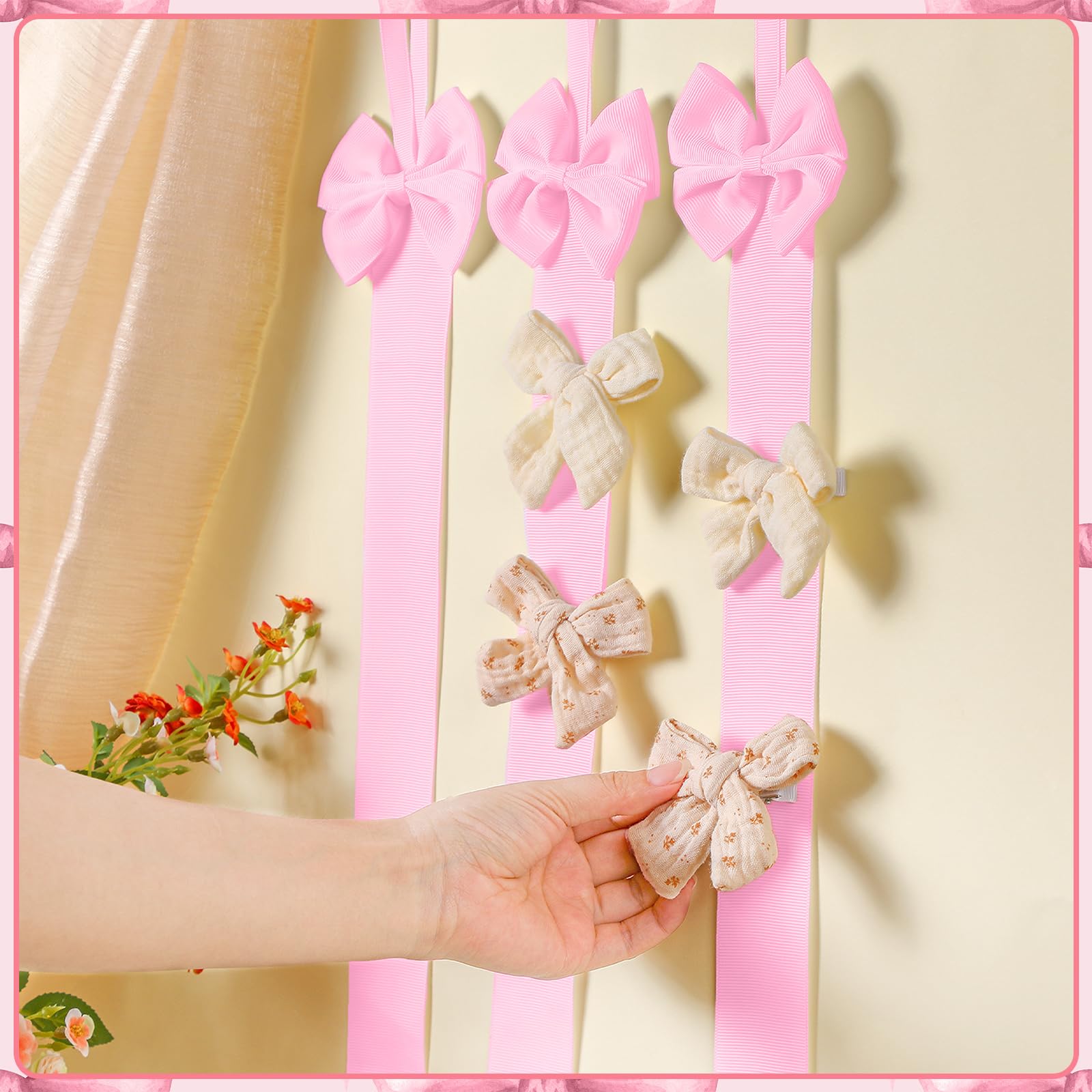 Huquary pink bow accents add whimsy while storing clips