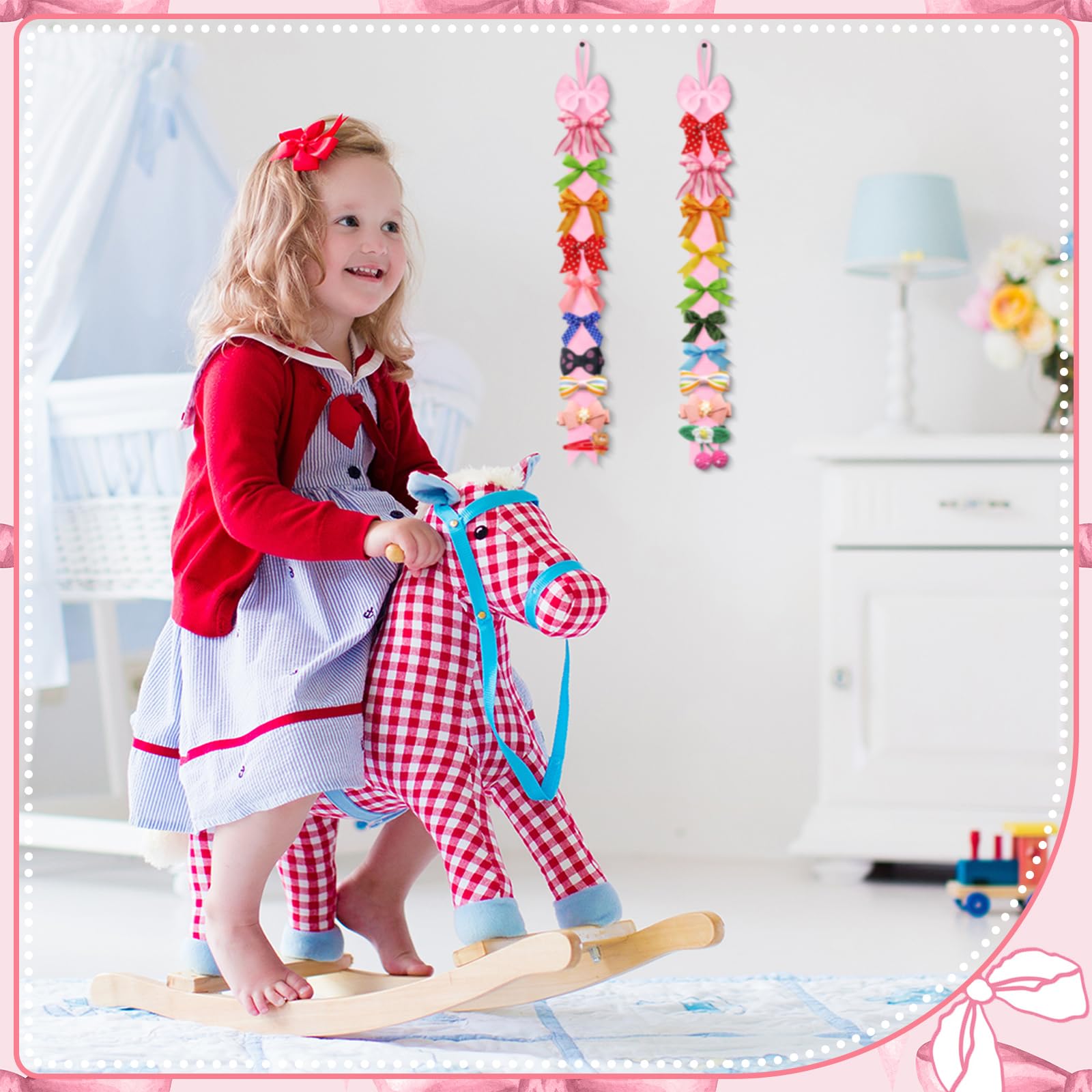 Huquary pink bow holder enhances a girl’s room decor