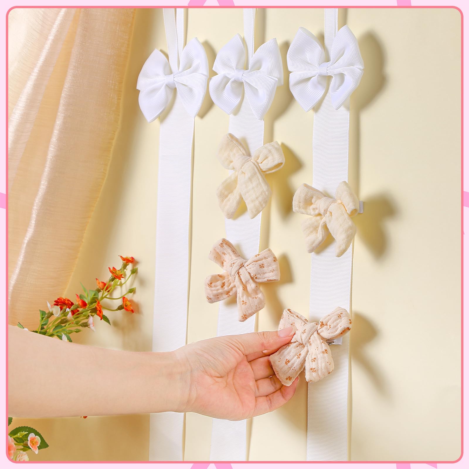 Huquary white satin ribbon bow holder ready for nursery decor