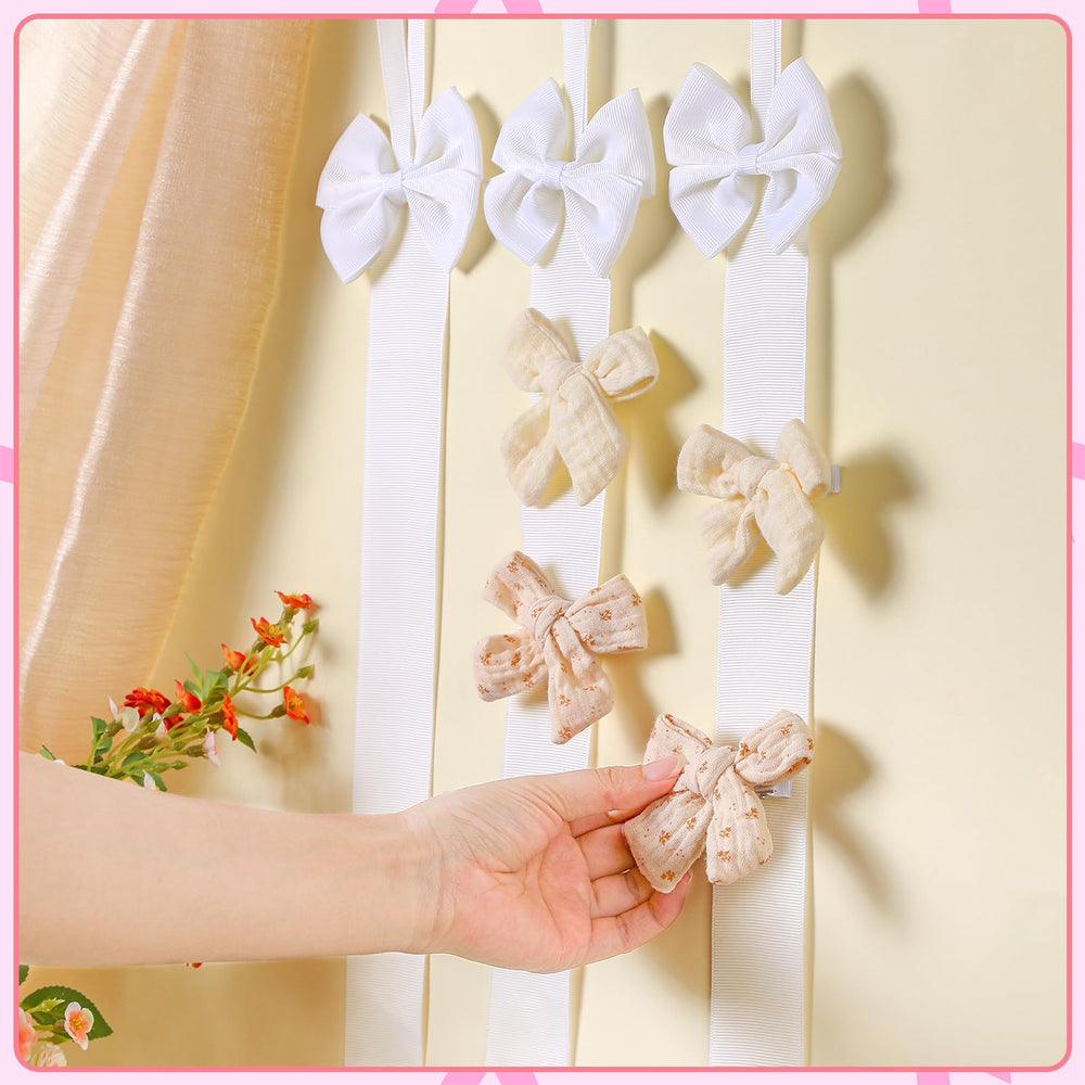 Huquary white satin ribbon bow holder ready for nursery decor