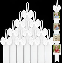Huquary white long bow holder mounted on wall for organized baby bows
