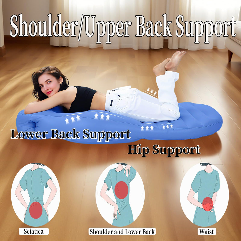 Hushblade pregnancy pillow demonstrates automatic inflation for quick setup and adjustable firmness.