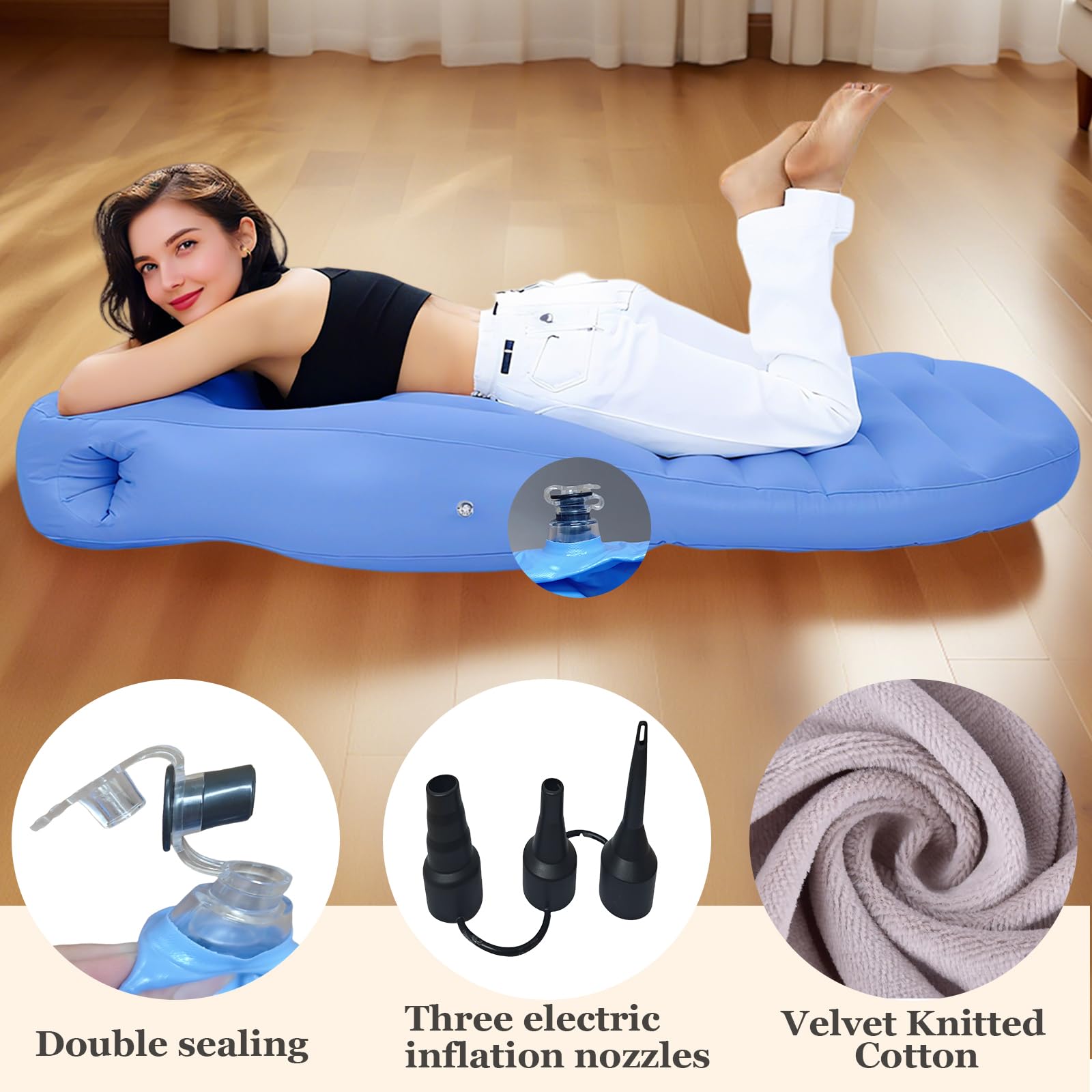 Hushblade pregnancy pillow highlights phthalate-free materials and dual valves for safety and durability.