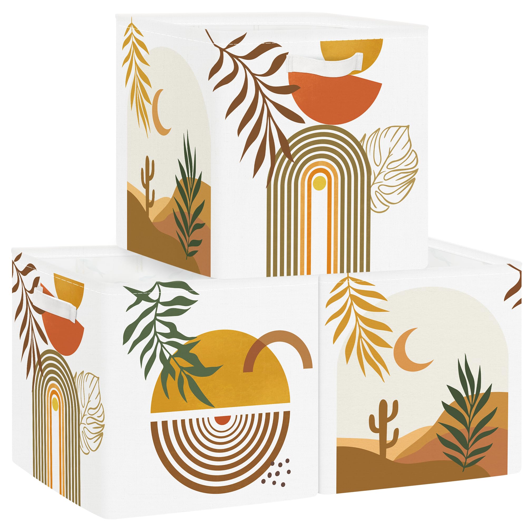 HUUMONSS boho leaves storage cube in warm tones for clutter-free living room organization