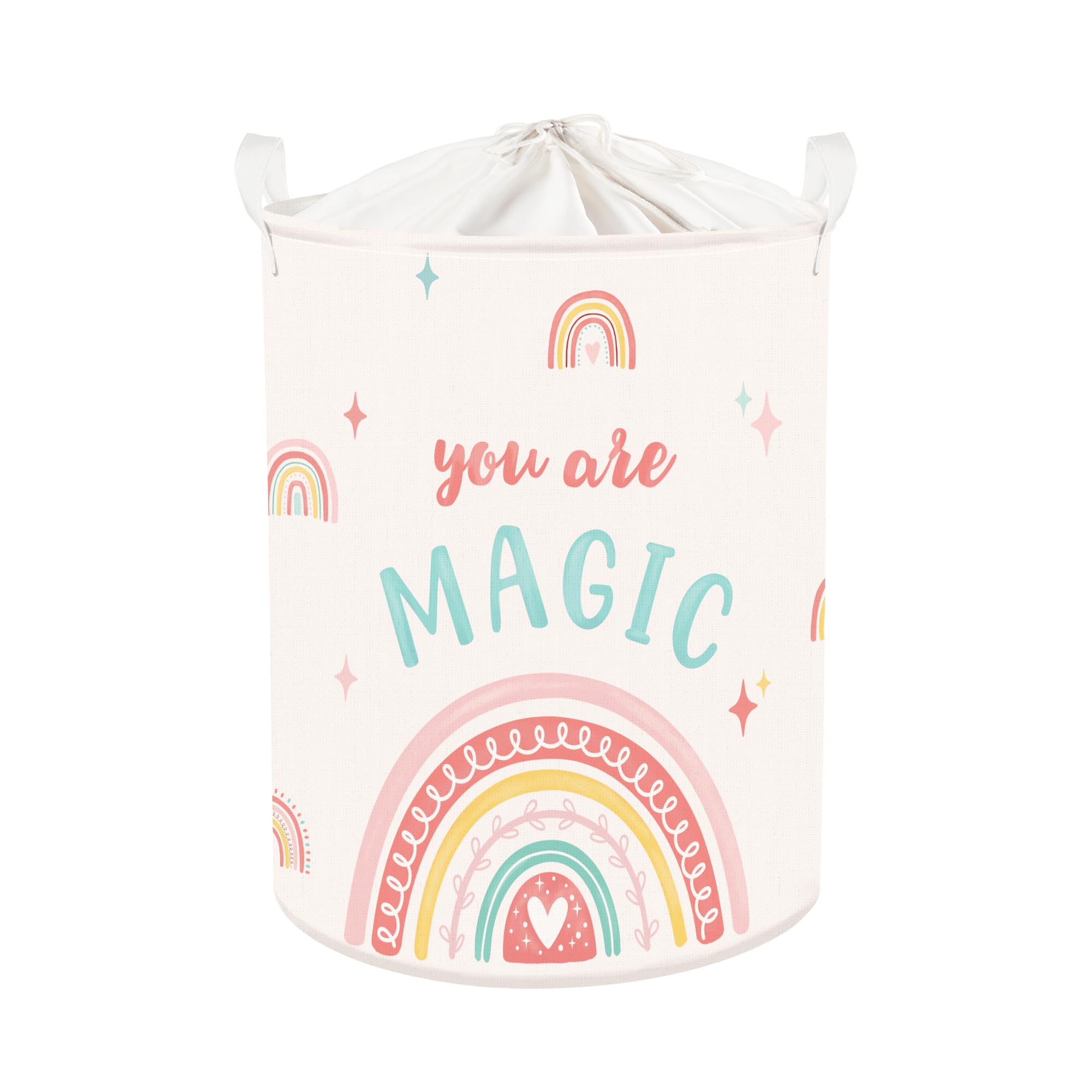 Huumonss boho rainbow pink laundry hamper with ample 63L capacity for kids' clothes