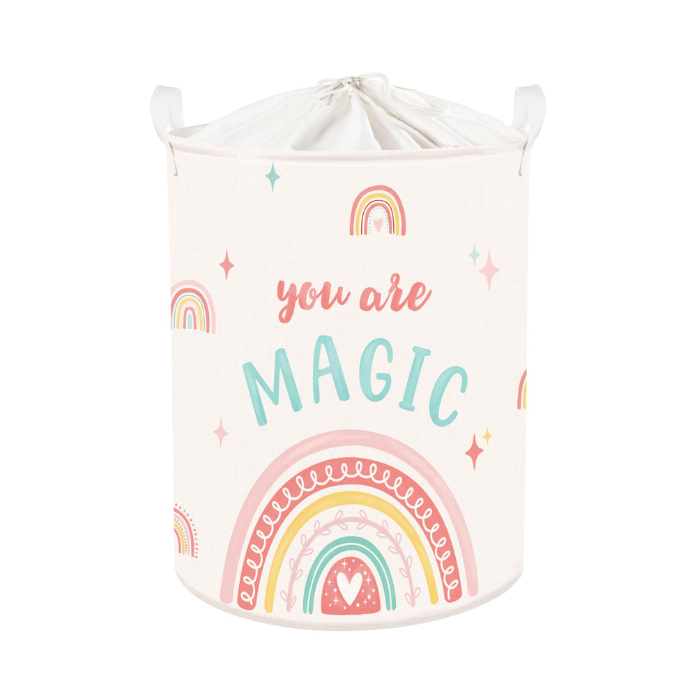 Huumonss boho rainbow pink laundry hamper with ample 63L capacity for kids' clothes