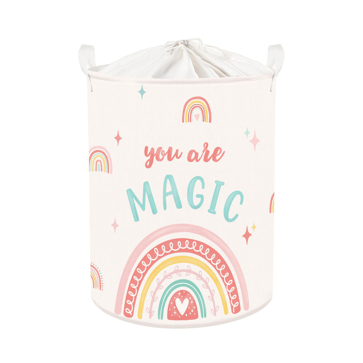 Huumonss boho rainbow pink laundry hamper with ample 63L capacity for kids' clothes