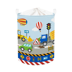 HUUMONSS bulldozer laundry hamper with sturdy handles for easy toy and laundry storage.